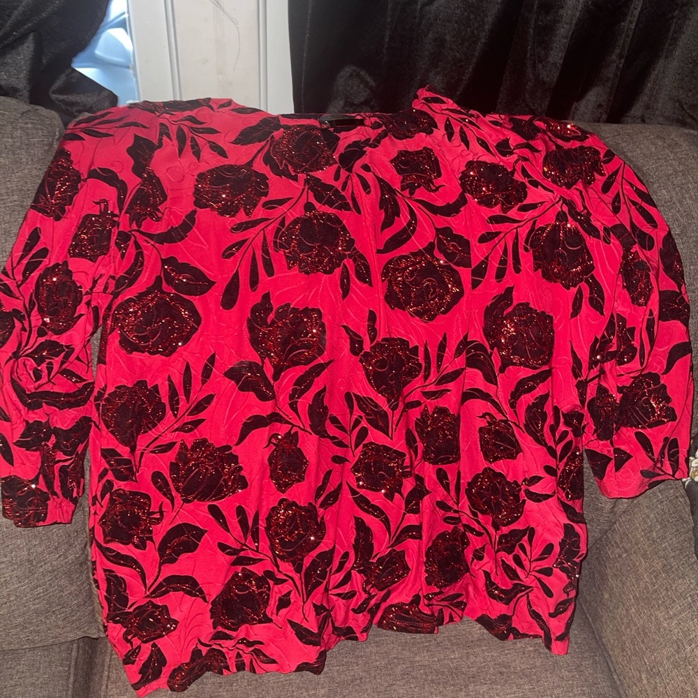 Red Glitter/Floral Blouse